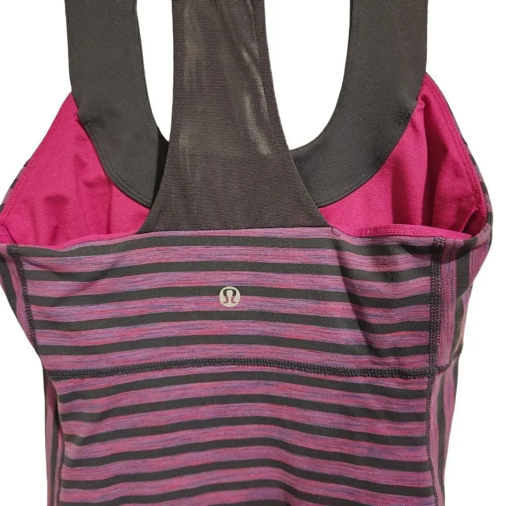 LuLulemon Scoop Fitness Tank Top Stripe Size 4 Purple Pink